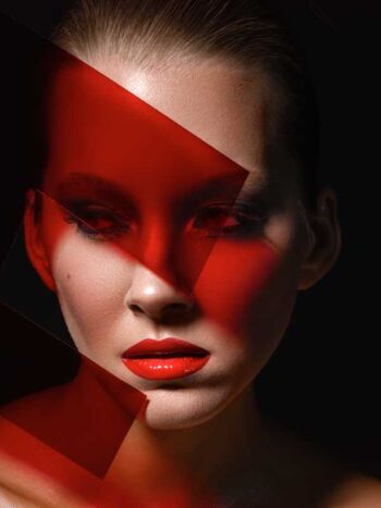 Schaeffer Studios Beauty Photographer for Marie Claire Featuring Elizabeth Siemcyk Red Gel
