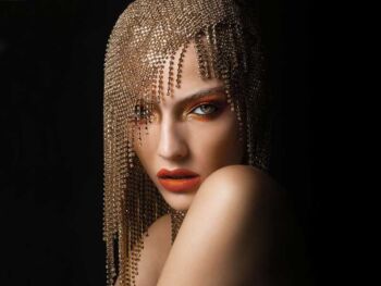 Schaeffer Studios NYC Beauty Photographer Featuring Allie Lewis for Pandora Magazine Gold Headdress