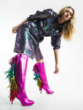 Schaeffer Studios NYC Fashion Photographer for L'Officiel April 2019 Featuring Maggie Laine Wearing Rich Fashion Boots and Monzlapur Dress