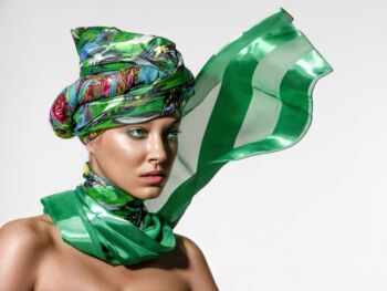 Schaeffer Studios New York Beauty Photographer Featuring Elizabeth Siemczyk for L'Officiel - Green Scarf