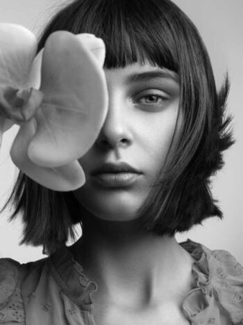 Schaeffer Studios NYC Beauty Photography Featuring Ann Kazannik For Elle Magazine Black and White Orchid