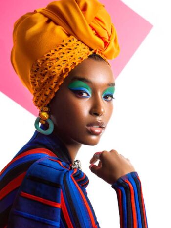 Schaeffer Studios Beauty Photographer for L'Officiel DEC 2019 Orange Headdress