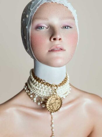 Schaeffer Studios Beauty Photography Featuring Nikki Reynen for Grazia Bulgaria Wearing Chocker Necklace