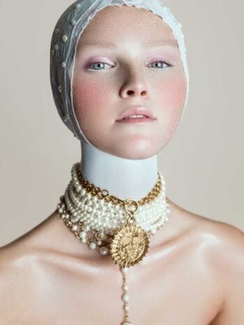 Schaeffer Studios Beauty Photography Featuring Nikki Reynen for Grazia Bulgaria Wearing Chocker Necklace