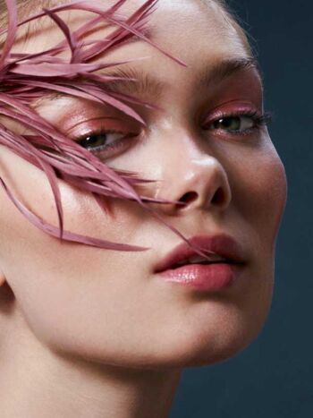 Schaeffer Studios NYC Beauty Photographer Featuring Puck Loomans for Elle Beauty Pink Feather
