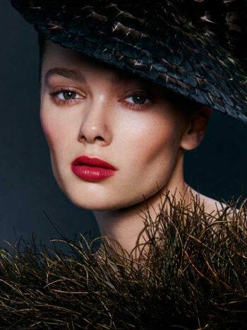 Schaeffer Studios NYC Beauty Photographer Featuring Puck Loomans for Elle Beauty Feather Hat