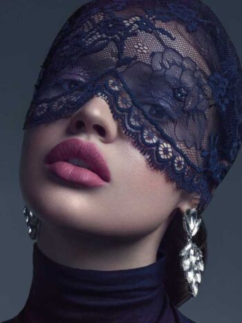 Schaeffer Studios New York City Beauty Photographer Featuring Bianca Mihoc for L'Officiel - Black Lace Covering Eyes
