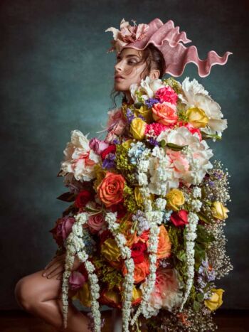 Schaeffer Studios Beauty Photographer for Nylon Featuring Julie Pallesen Cape of Flowers Cover Story